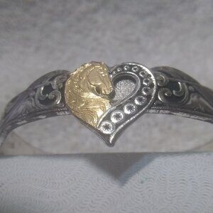 Montana Silversmiths Horse In Heart Silver Gold Engraved Bracelet Vintage